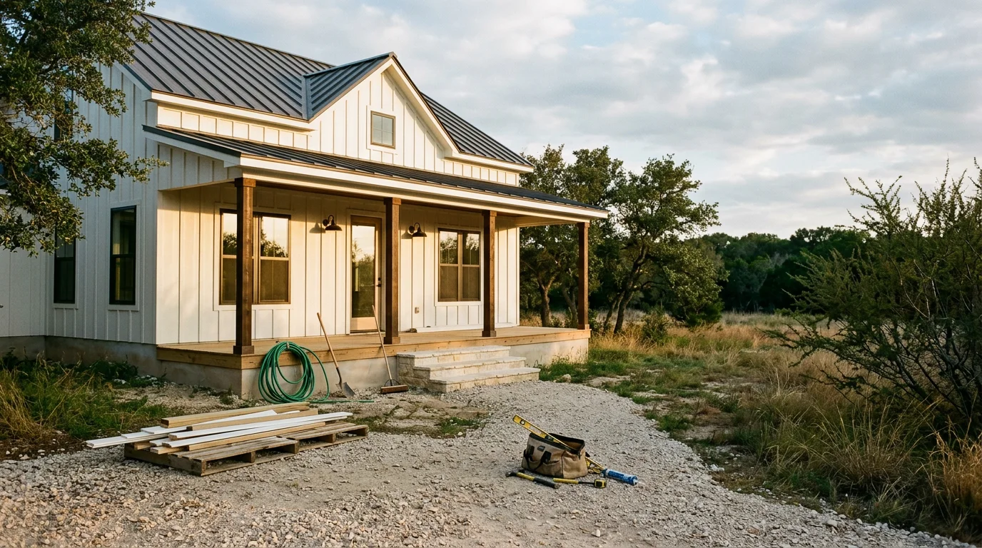 Custom barndominium under construction by Tri-State Homes and Construction in Texas
